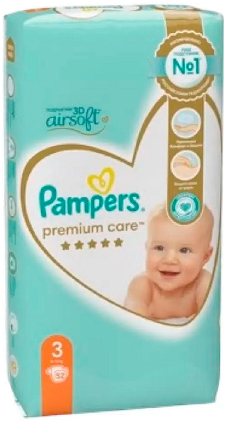 Изображение товара Подгузники Pampers Premium Care Midi (6-10кг) Экономичная упаковка 52 шт.