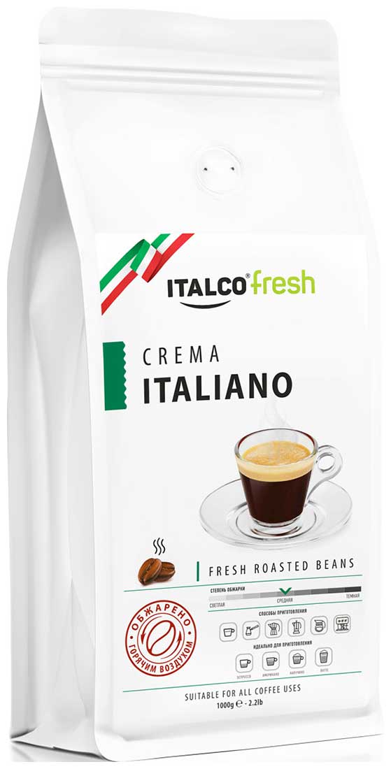 Кофе в зернах Italco Crema Italiano (Крема Италиано), 1000гр, в/у кофе в зернах italco fresh crema italiano 1kg 4650097784336