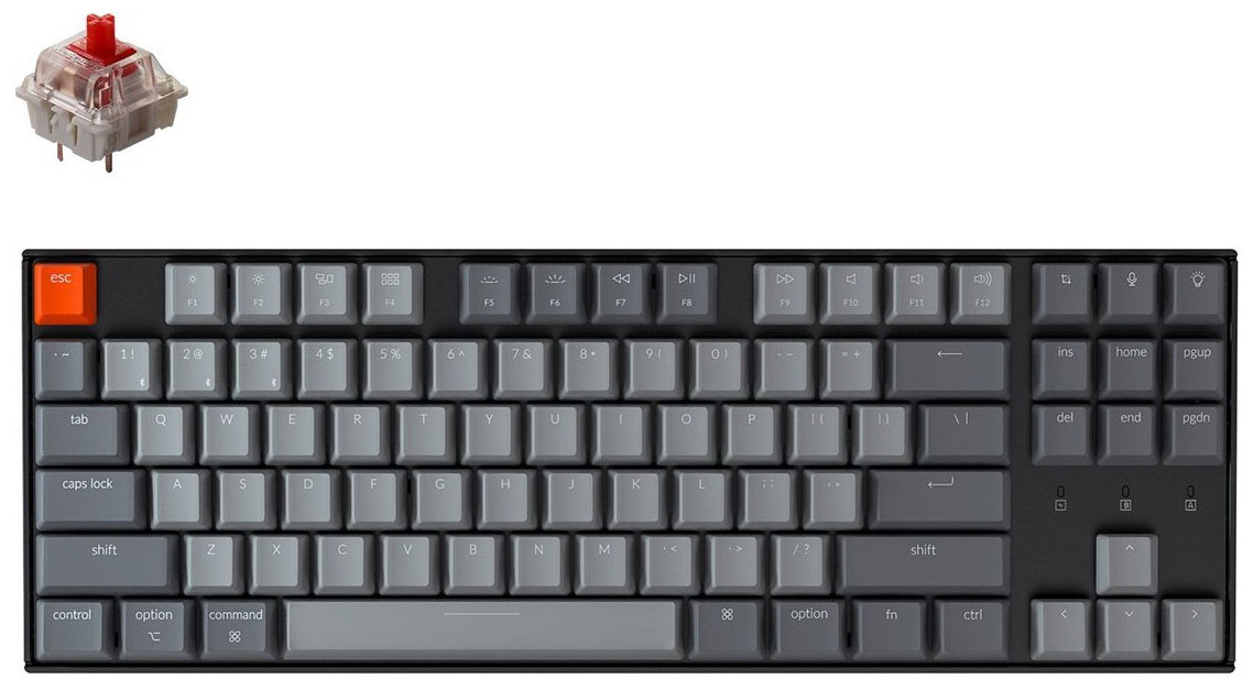 цена Клавиатура беспроводная Keychron K8, TKL, алюминиевый корпус, White LED подсветка, Gateron Red Switch (K8G1)