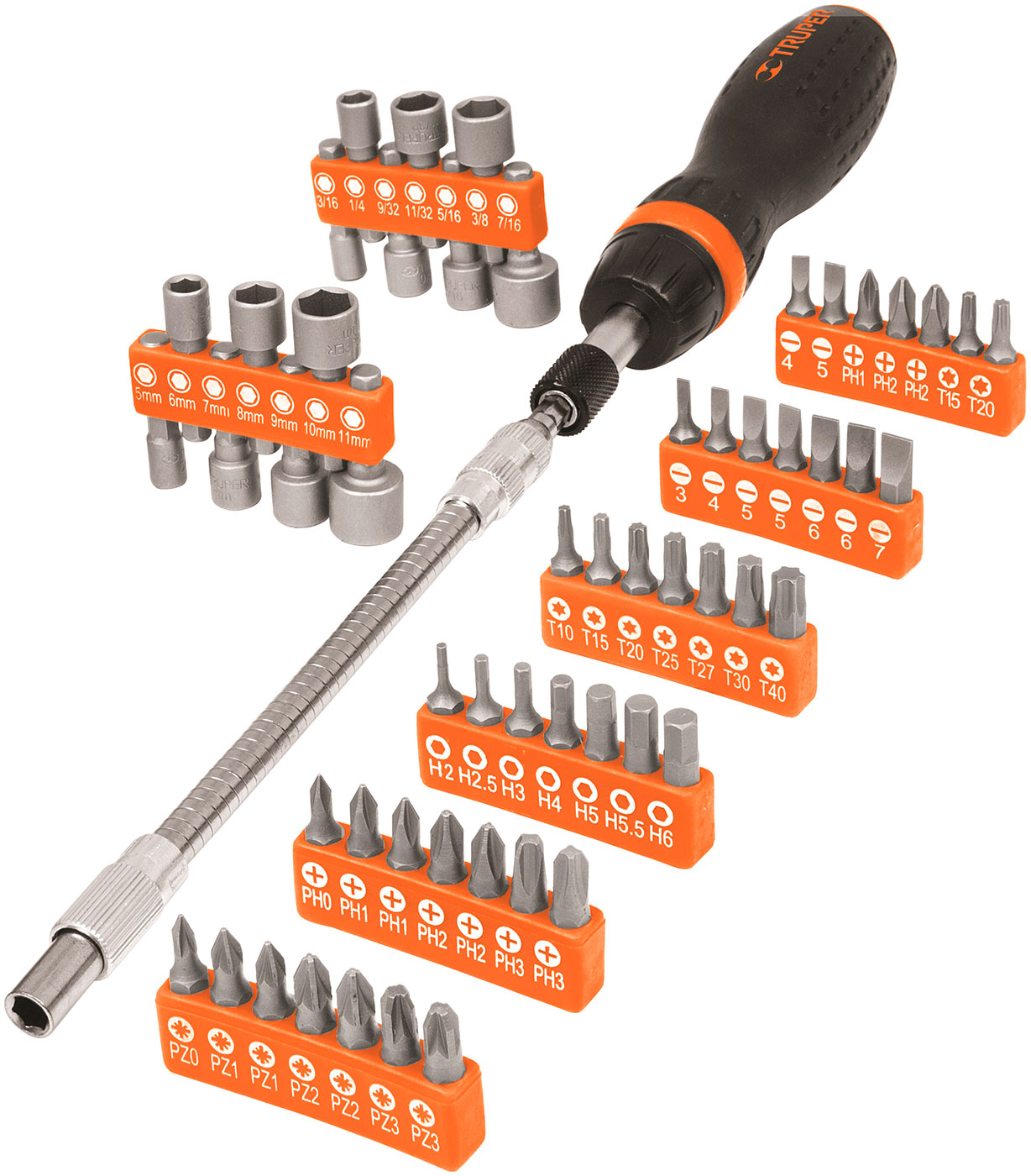 Изображение товара Отвертка с трещоткой и битами Truper JDM-58 18220