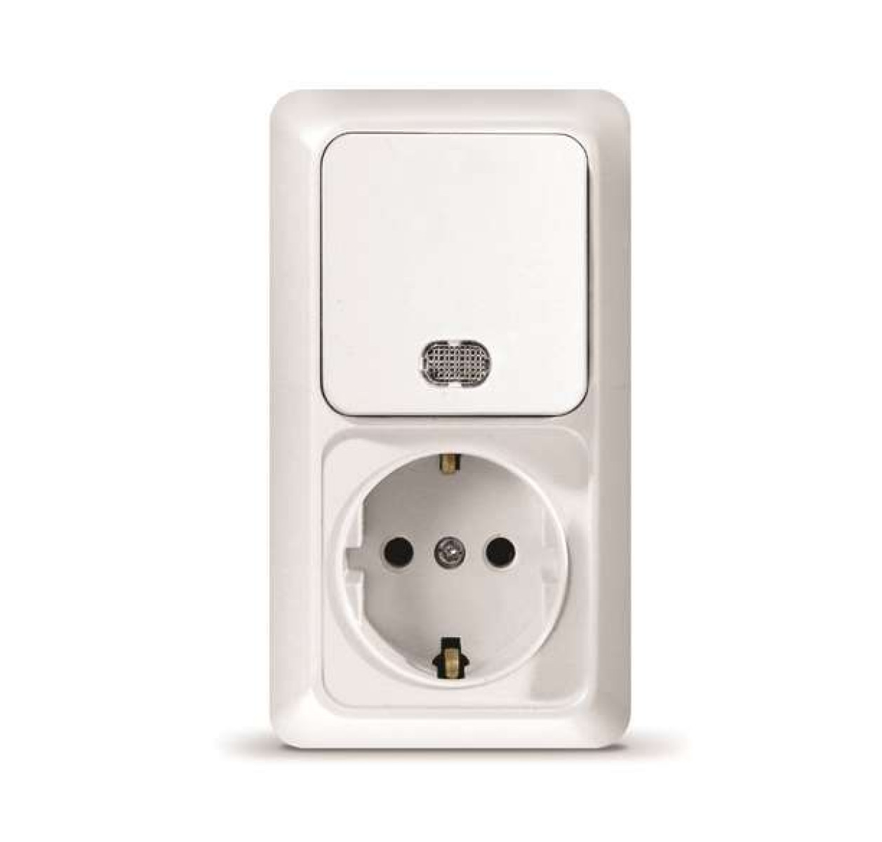 Изображение товара Комбинированный блок выключатель и розетка серии Олимп с подсветкой белый