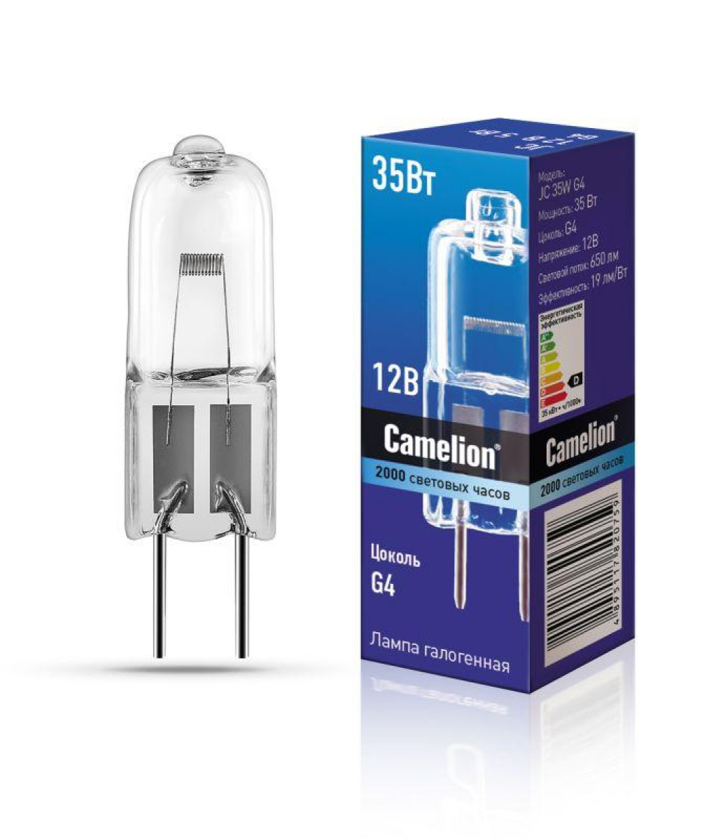 Изображение товара Галогенная лампа Camelion JC 35 Вт 12 В G4 прозрачная капсула