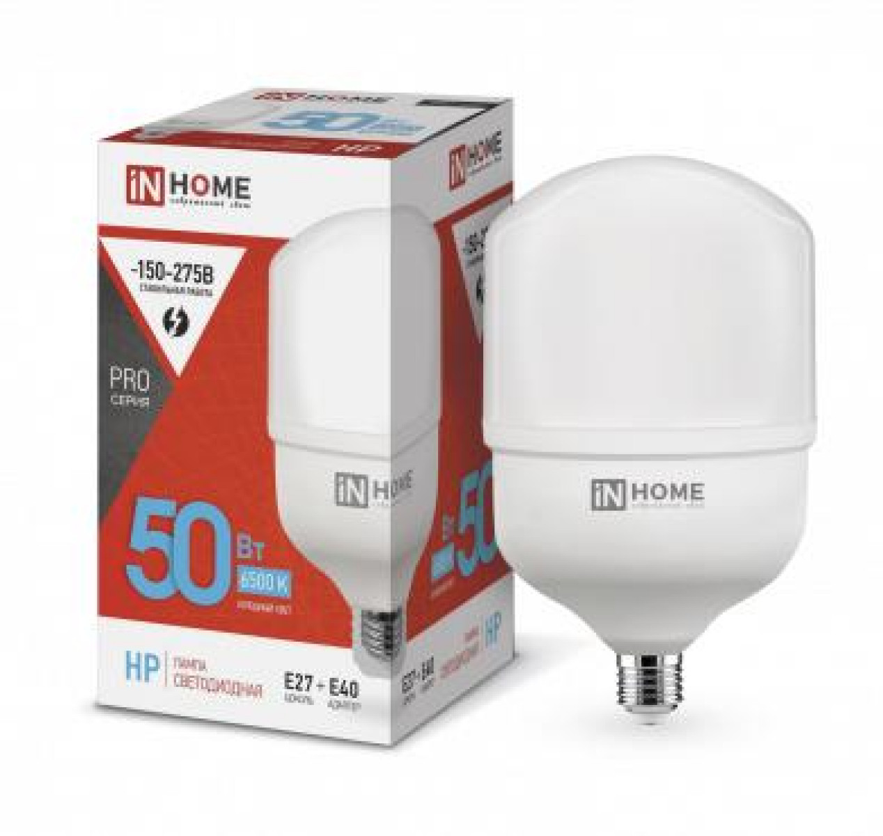 Изображение товара Светодиодная лампа In Home LED-HP-PRO 50 Вт E27 6500K 4750лм с адаптером E40