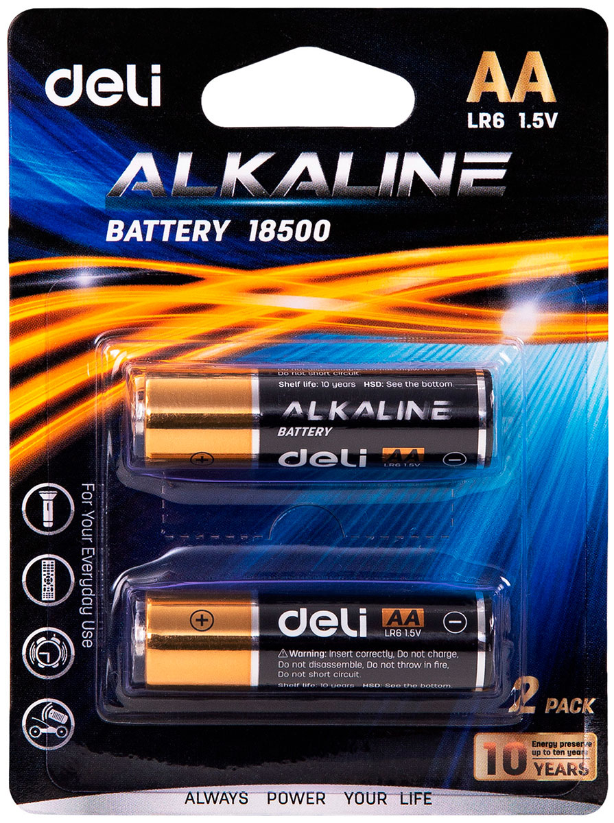 цена Батарейки Deli E18500 AA, 2 штуки, блистер