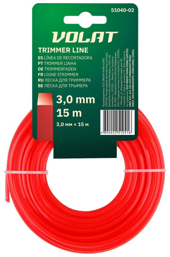 Изображение товара Леска Волат 3.0 мм х 15 м квадратное сечение для триммера