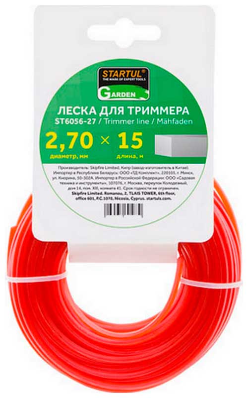 

Леска Startul Garden, 2.7 мм х 15 м, сечение квадрат (ST6056-27)