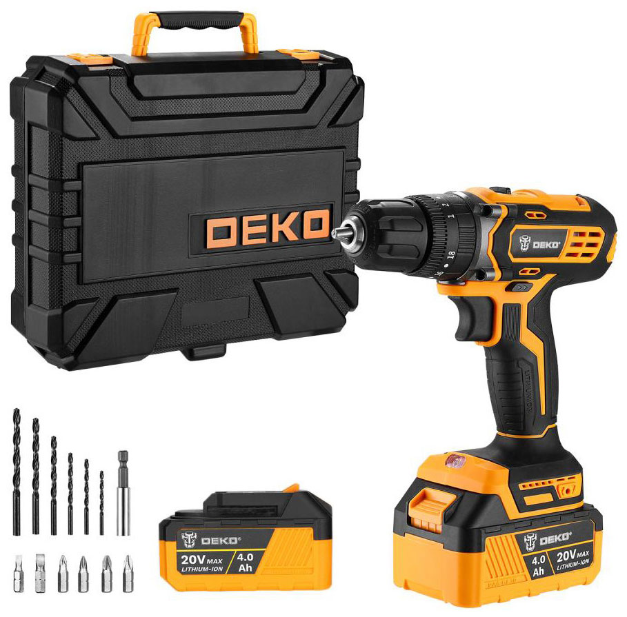 Дрель-шуруповерт Deko DKCD20 Impact, 20 В, 2*4.0 Ач (063-4420)