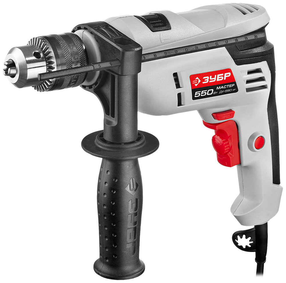 Изображение товара Дрель Зубр ДУ-550 ЭР ударная электродрель мощностью 550 Вт, с регулировкой скорости и реверсом