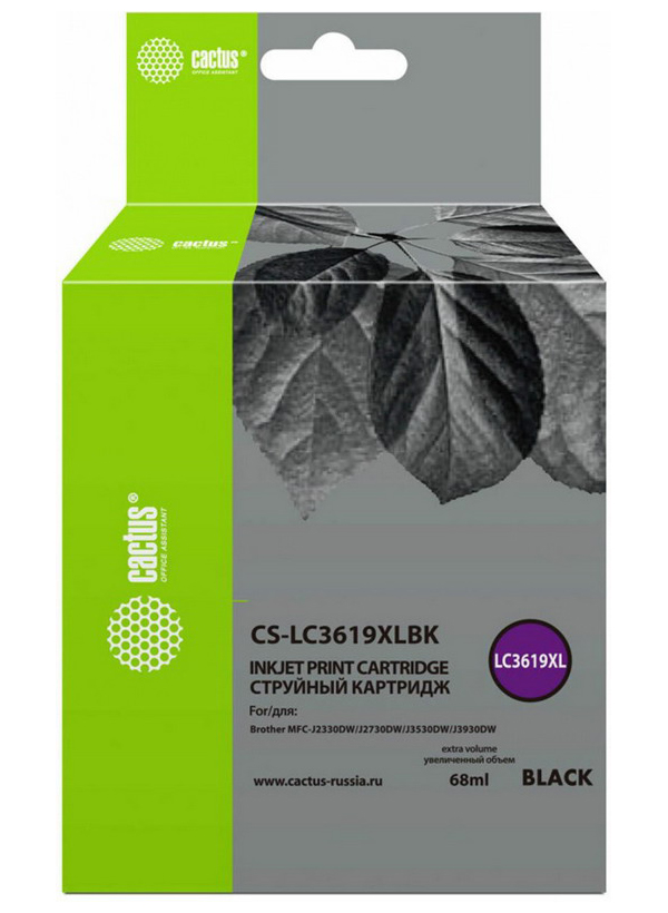 Изображение товара Картридж струйный Cactus CS-LC3619XLBK для Brother MFC-J2330DW/J3530DW/J3930DW, черный, ресурс 3000 страниц