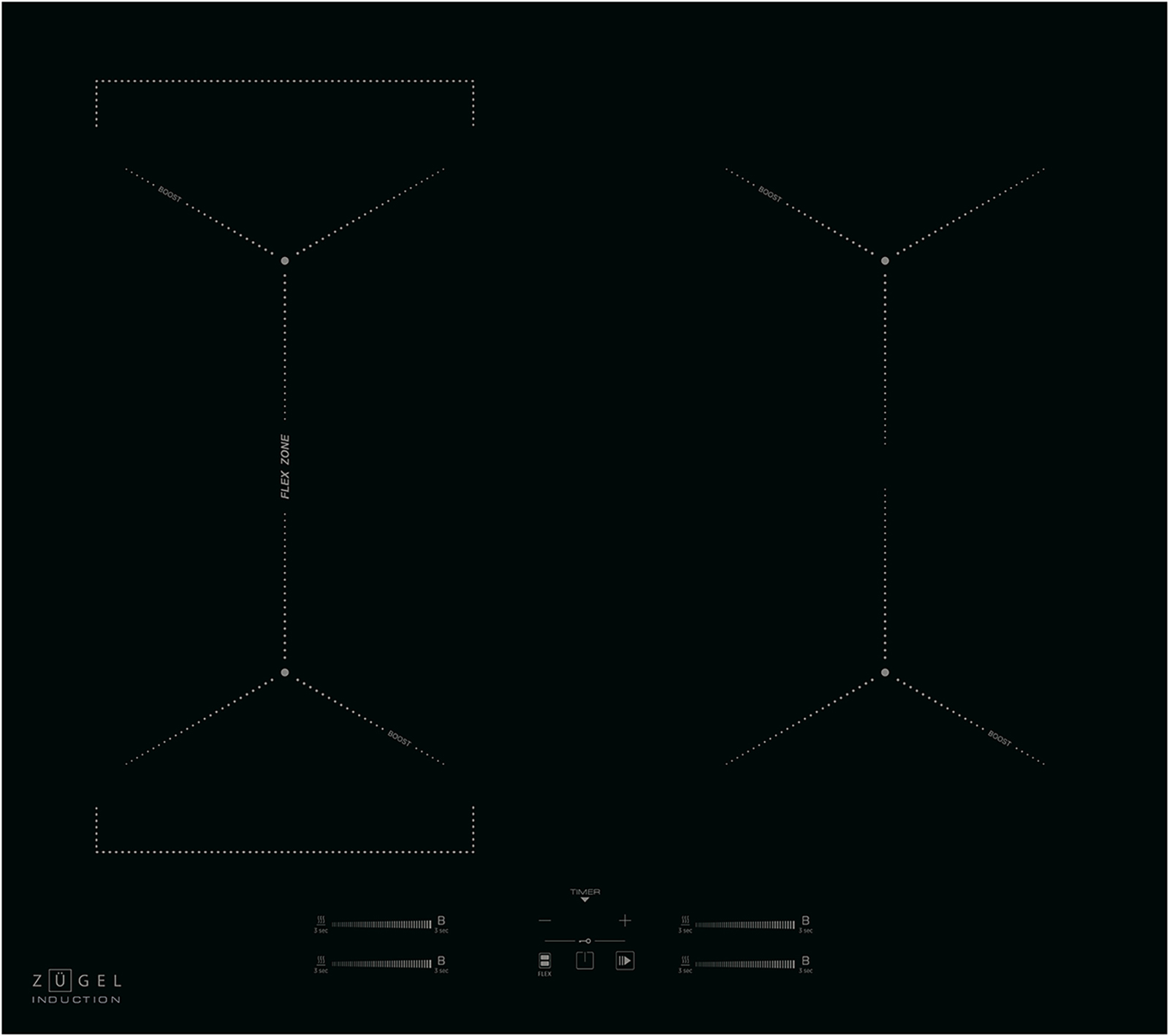 Изображение товара Электрическая варочная панель Zugel ZIH618B индукционная с FlexZone сенсорное управление