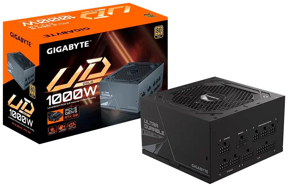 Изображение товара Блок питания GIGABYTE 1000W ATX3.0 PG5 GP-UD1000GM надежный мощный блок питания для современных сис