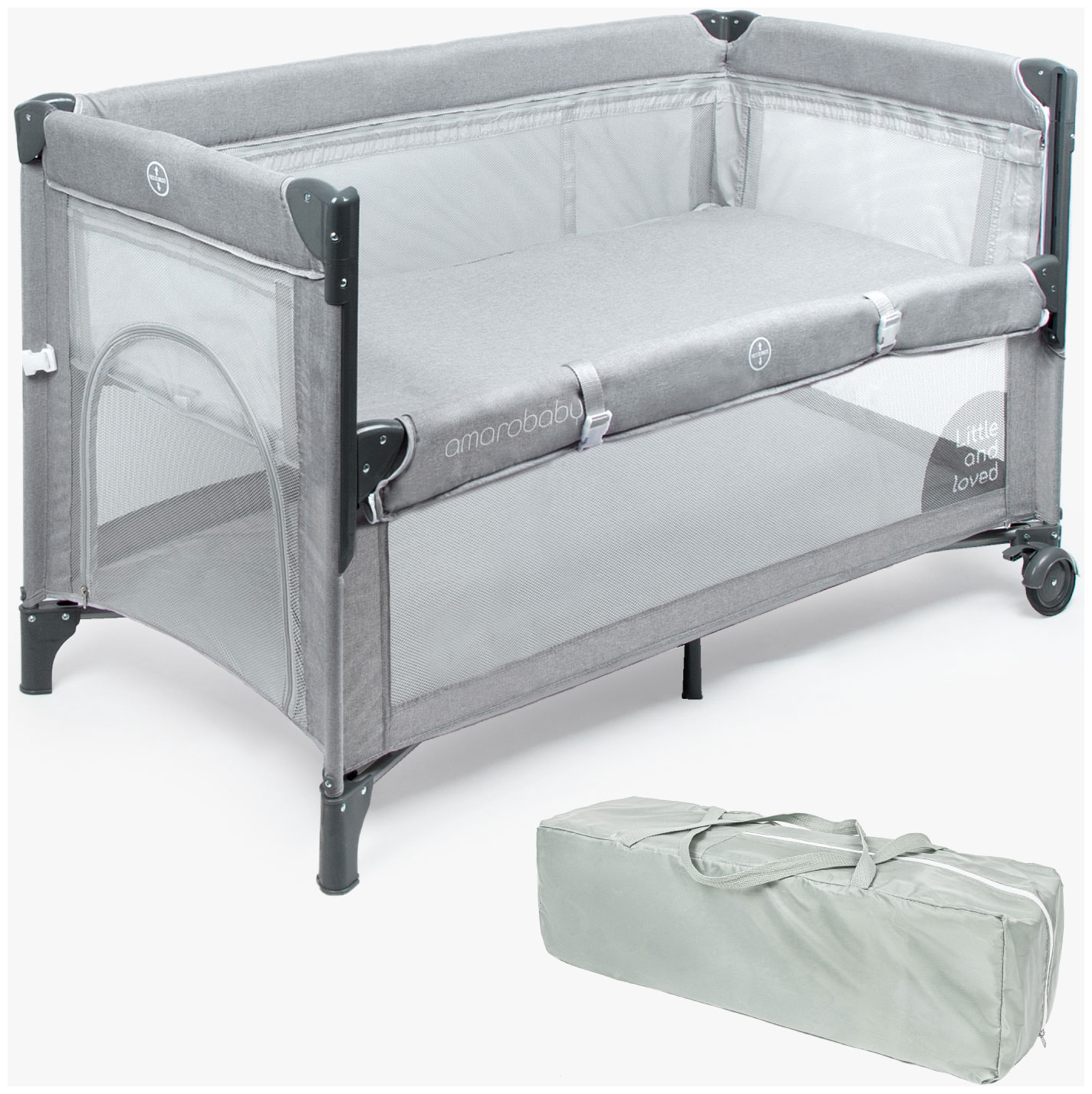 Изображение товара Манеж-кровать Amarobaby TRANSFORM Classic серый многофункциональный для детей до 36 месяцев