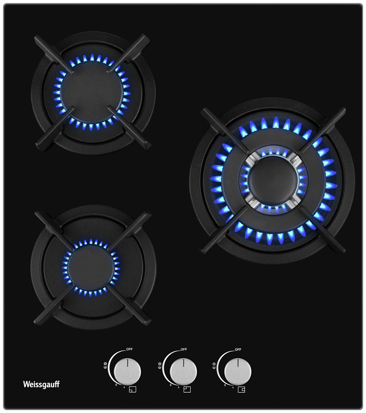 Изображение товара Газовая варочная панель Weissgauff HG 451 Bgh 3 конфорки 45 см стекло