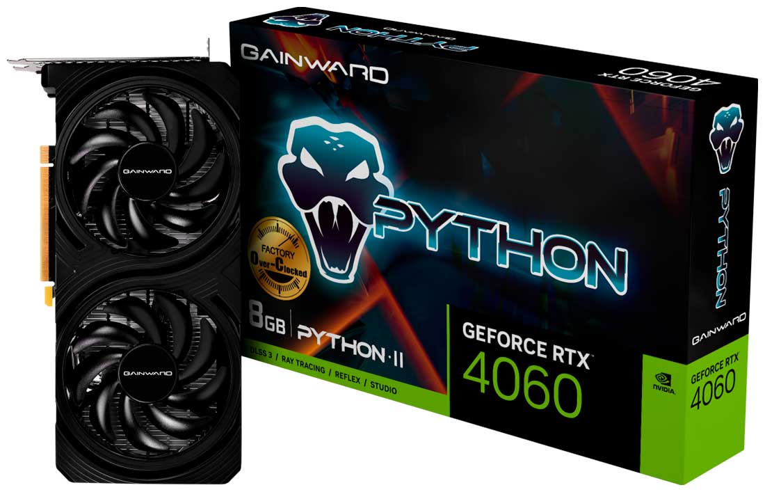 Видеокарта Gainward GeForce RTX 4060 PYTHON II OC 8GB (NE64060S19P1-1070V) Видеокарта Gainward GeForce RTX 4060 PYTHON II OC 8GB (NE64060S19P1-1070V)