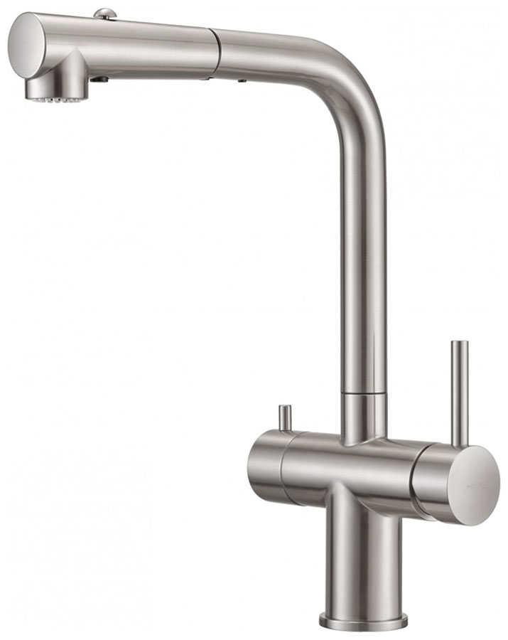 Изображение товара Смеситель для кухни Milacio Ultra 561 с вытяжным изливом и фильтром нержавеющая сталь