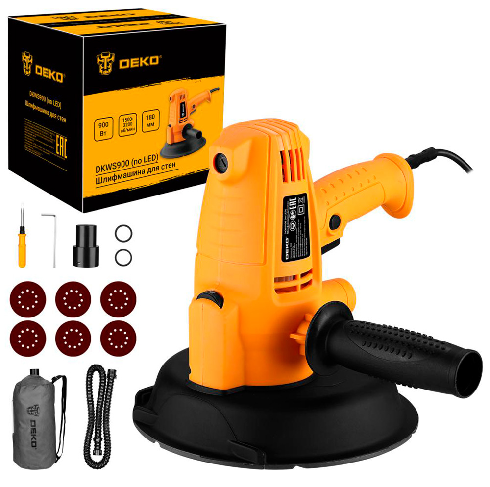 Изображение товара Шлифмашина для стен DEKO DKWS900 900 Вт, 180 мм с подключением к пылесосу