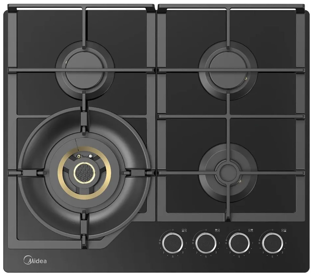Изображение товара Газовая варочная панель Midea MG699VGB 4 конфорки с WOK стеклянная