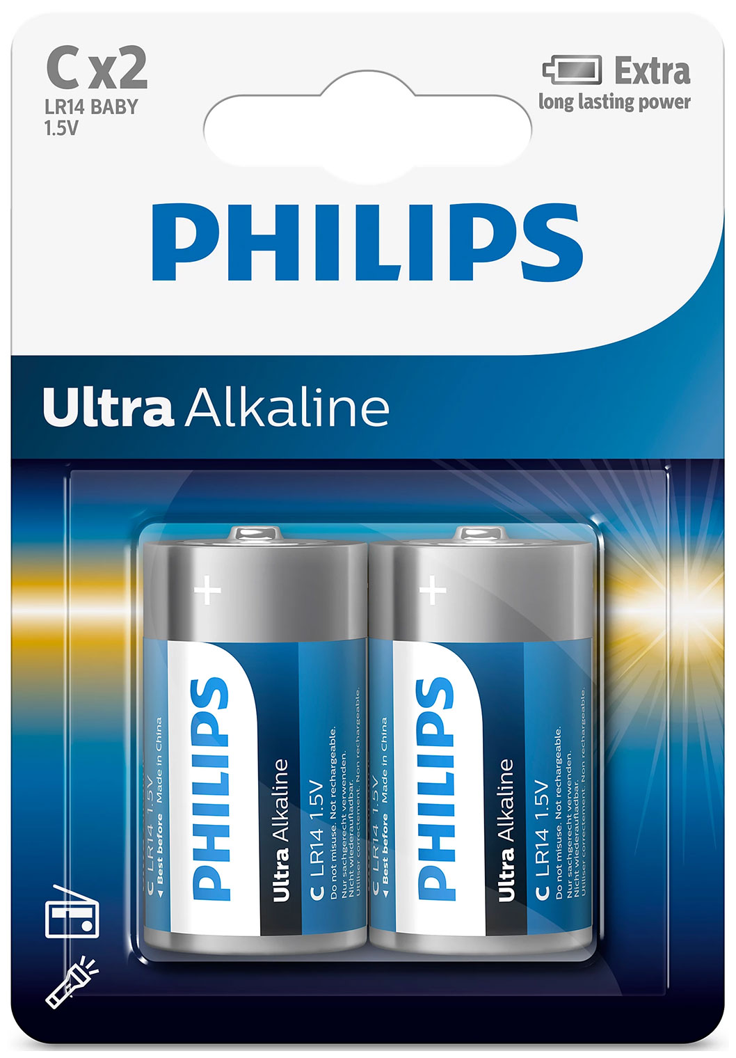Изображение товара Батарейка Philips Ultra Alkaline, щелочная, 2C, в блистере (LR14E2B/97)