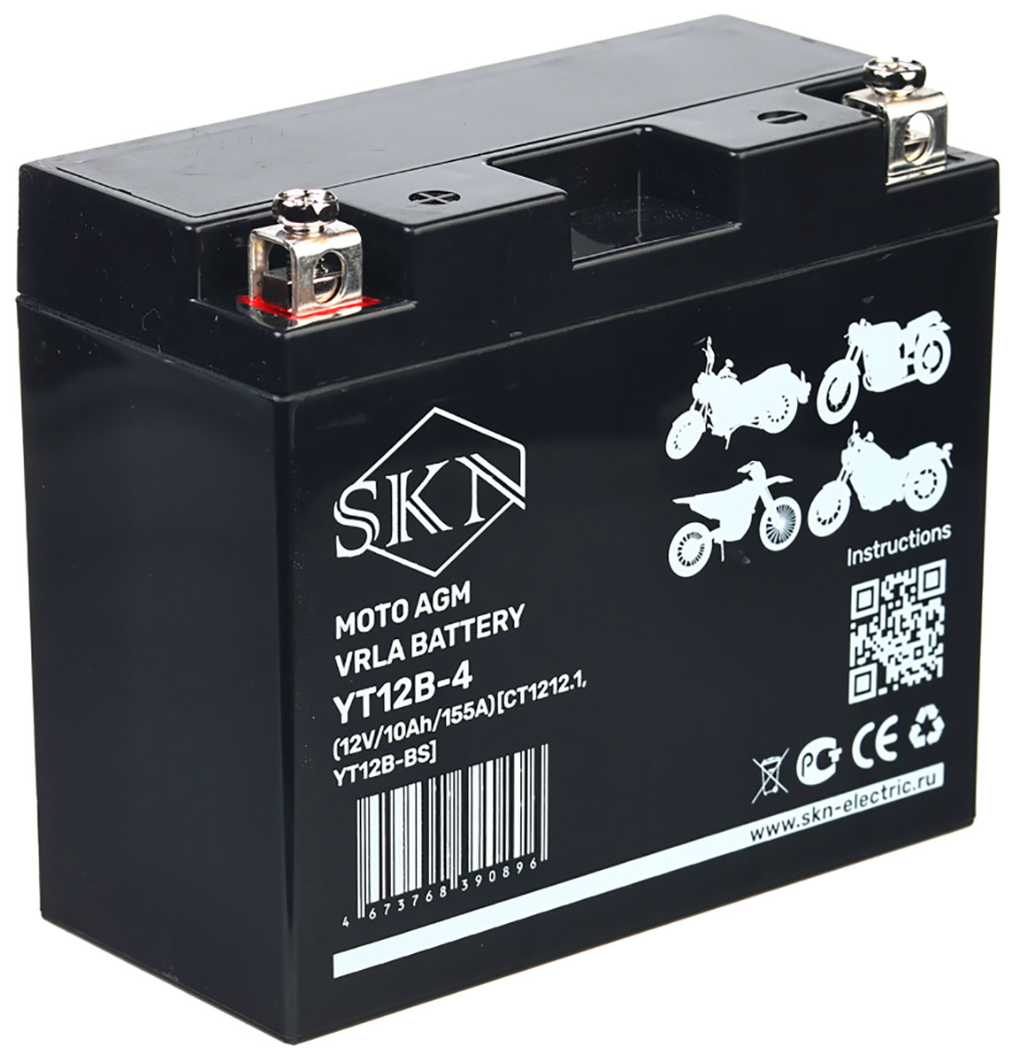 Изображение товара Аккумулятор стартерный для мототехники SKN YTX12-BS (12V/12Ah/180A) [CT 1212 YB14L-A2 YB10L-B]