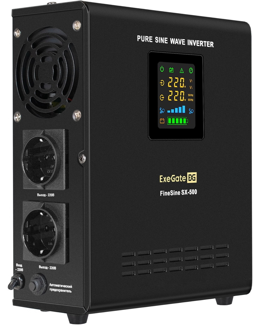 

ИБП для котла настенный ExeGate FineSine SX-500.LCD.AVR.2SH, Черный