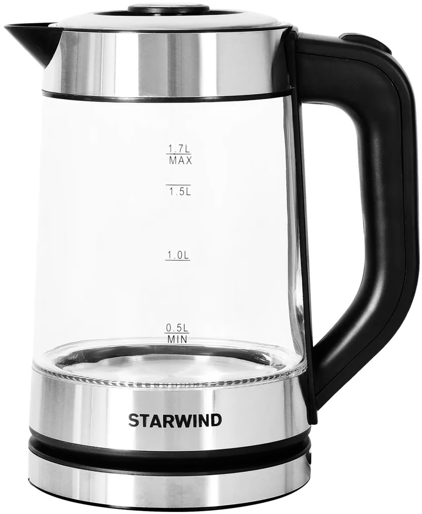 Чайник Starwind SKG3081 1.7л. 1700Вт черный/серебристый чайник электрический starwind skg3081 черный и серебристый