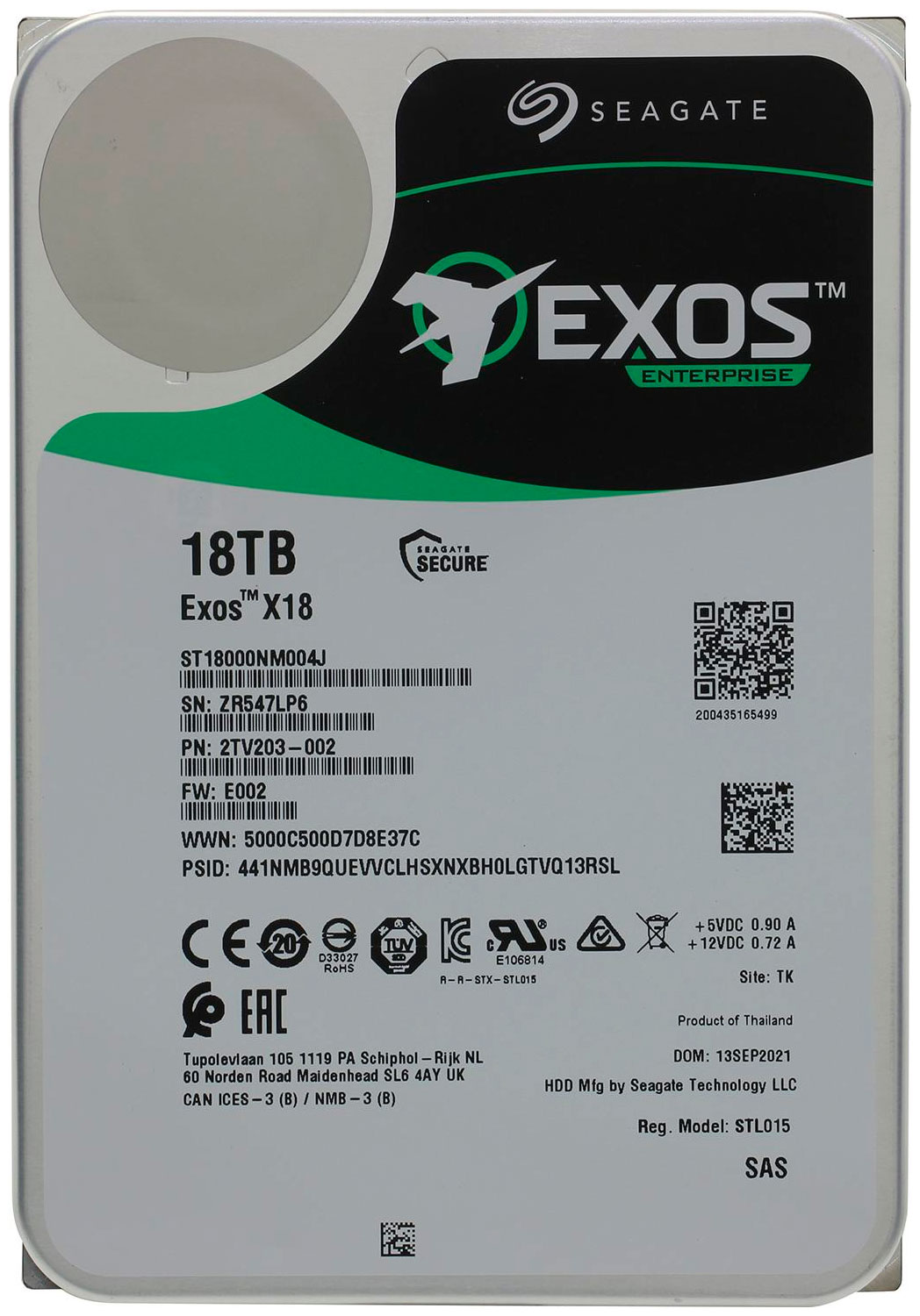 Изображение товара Жесткий диск HDD Seagate 3.5" 18Tb SAS Exos X18 7200rpm 256MB ST18000NM004J