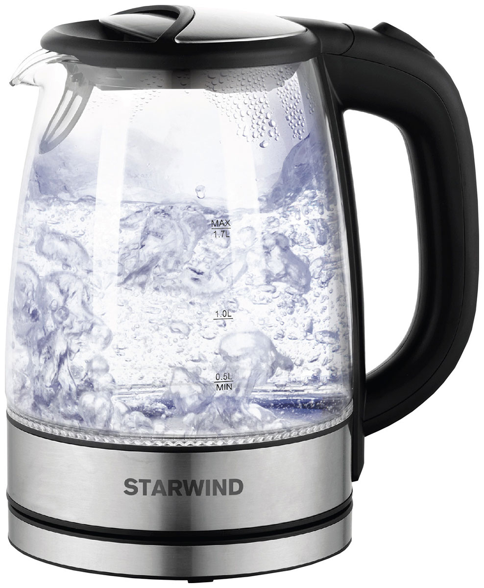 Чайник электрический Starwind SKG5210 черный/серебристый (стекло) чайник электрический starwind skg5210 черный серебристый стекло