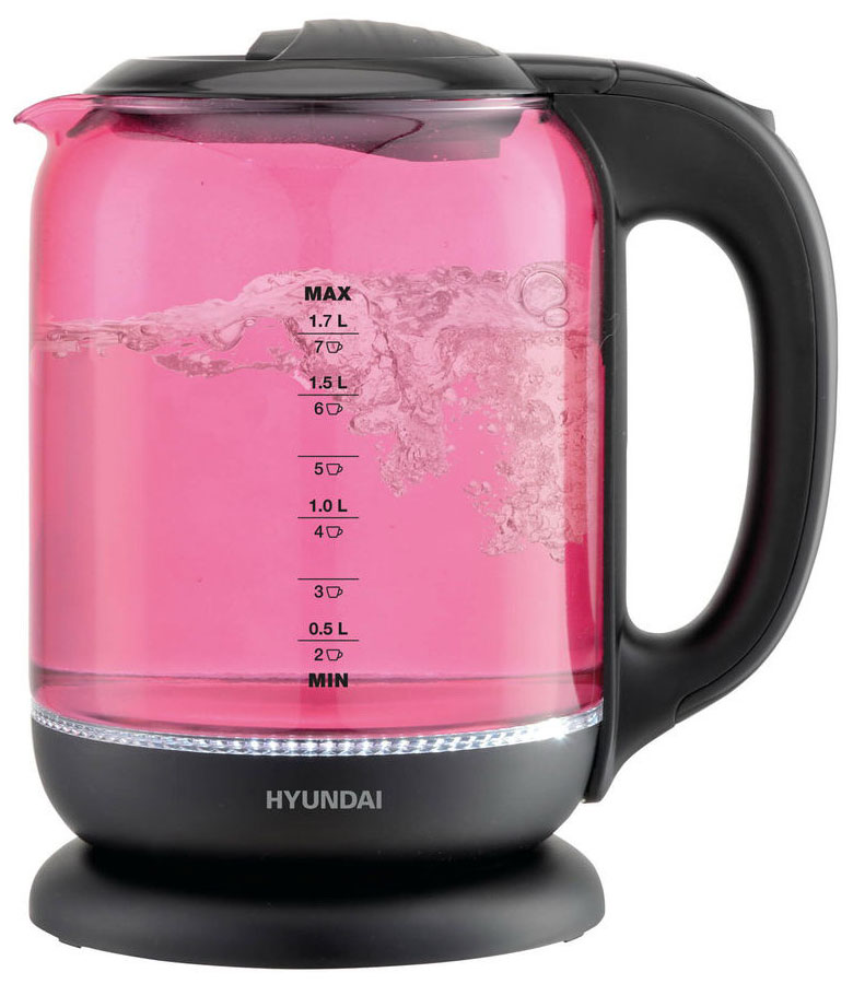 Изображение товара Электрический чайник Hyundai HYK-G4808 1.8 л стекло нержавейка малиновый черный