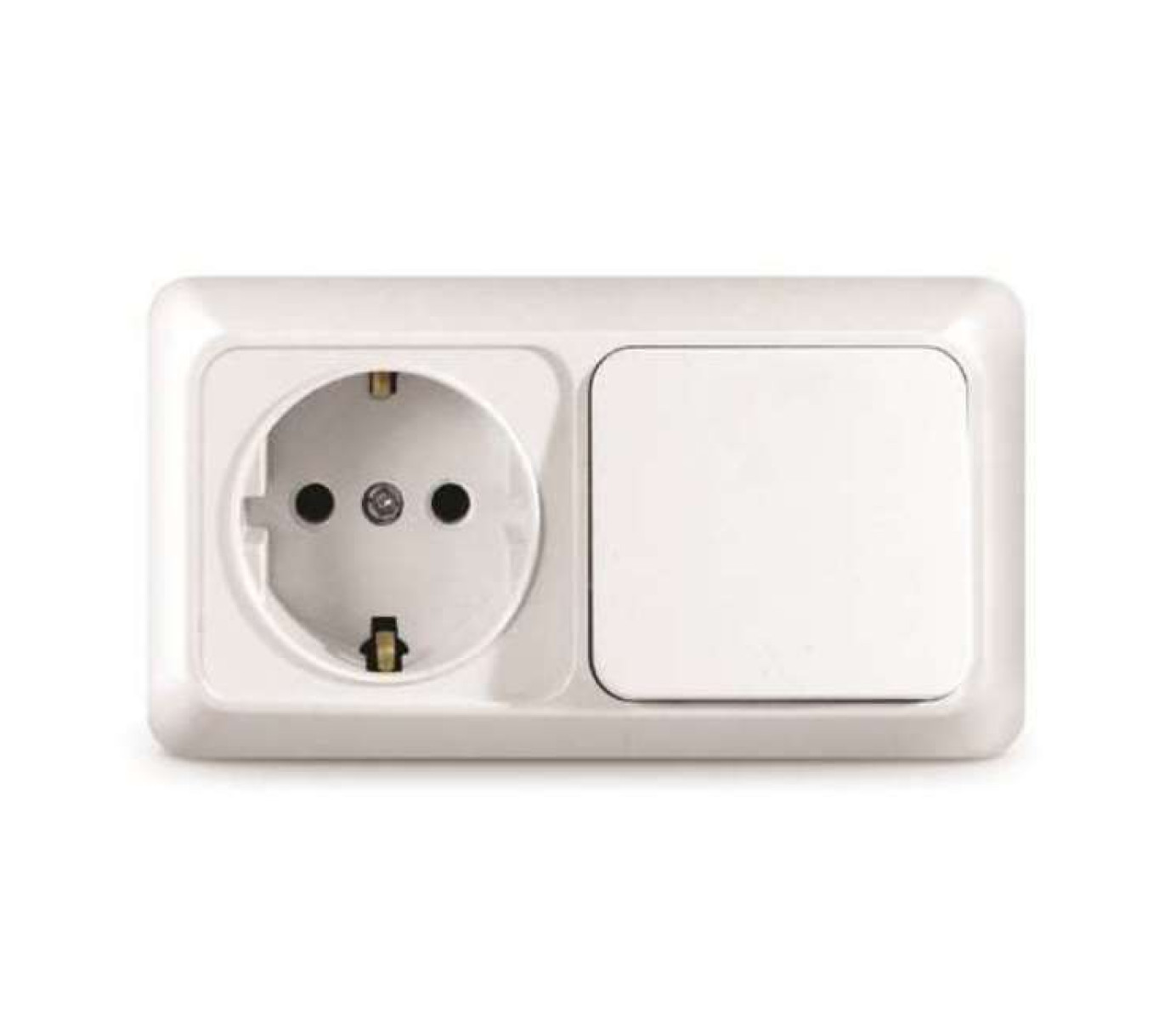 Изображение товара Комбинированный блок выключатель и розетка Универсал Олимп 1-кл. горизонтальный белый