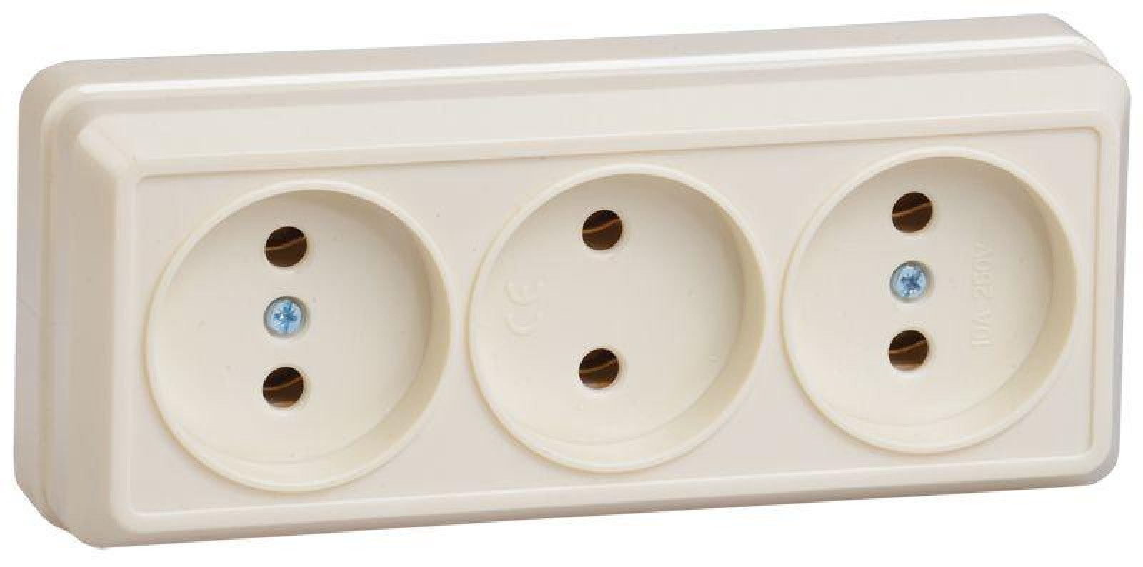 Изображение товара Розетки IEK Розетка 3-м ОП Октава 10А IP20 без заземл. крем.