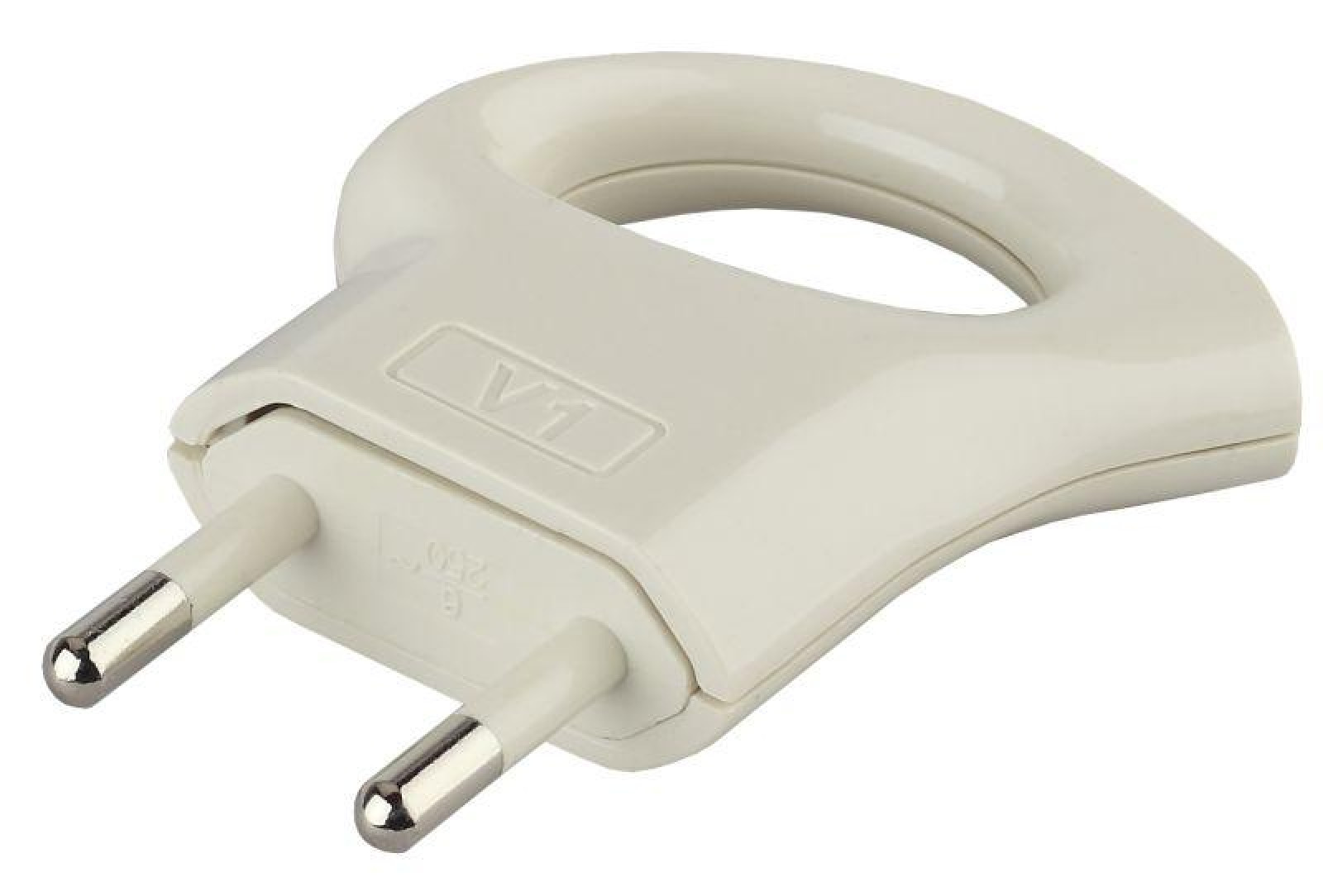 Изображение товара Вилки ЭРА Вилка V1 6А без заземл. с кольцом непрямой ввод (10/200/9600) бел. ЭРА