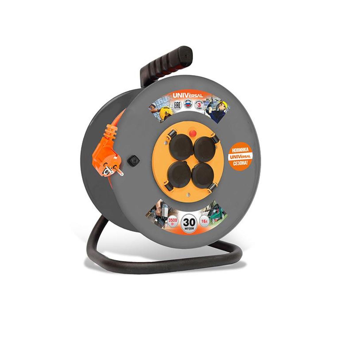 Изображение товара Универсальный удлинитель на катушке 4х30м IP44 с заземлением ВЕМ-250