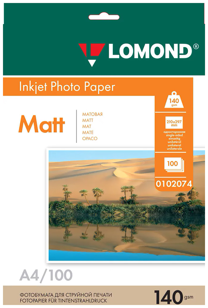 Изображение товара Фотобумага Lomond 0102074 A4/140г/м2/100л./белый матовое для струйной печати