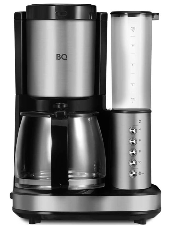 Изображение товара Капельная BQ CM7002 со встроенной кофемолкой, стальной/черный, 1.25 л, 800 Вт