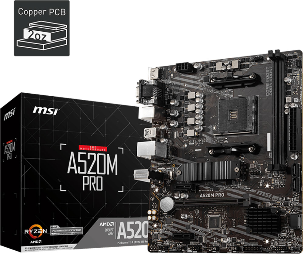 

Материнская плата MSI A520M PRO (AM4, mATX), Черный