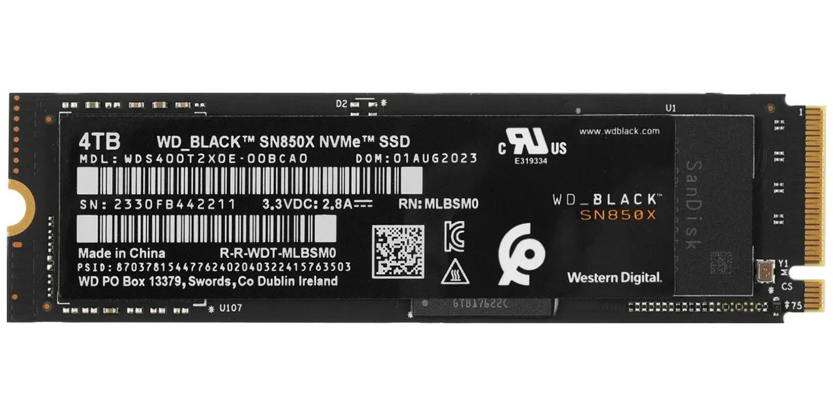 Изображение товара SSD накопитель Western Digital M.2 Black SN850X 4000 Гб PCIe 4.0 3D NAND (WDS400T2X0E)