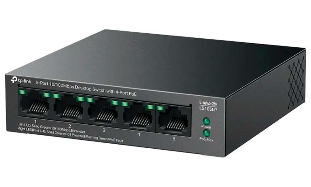 Изображение товара Настольный коммутатор TP-Link с 5 портами 10/100 Мбит/с, 4 порта PoE (LS105LP)
