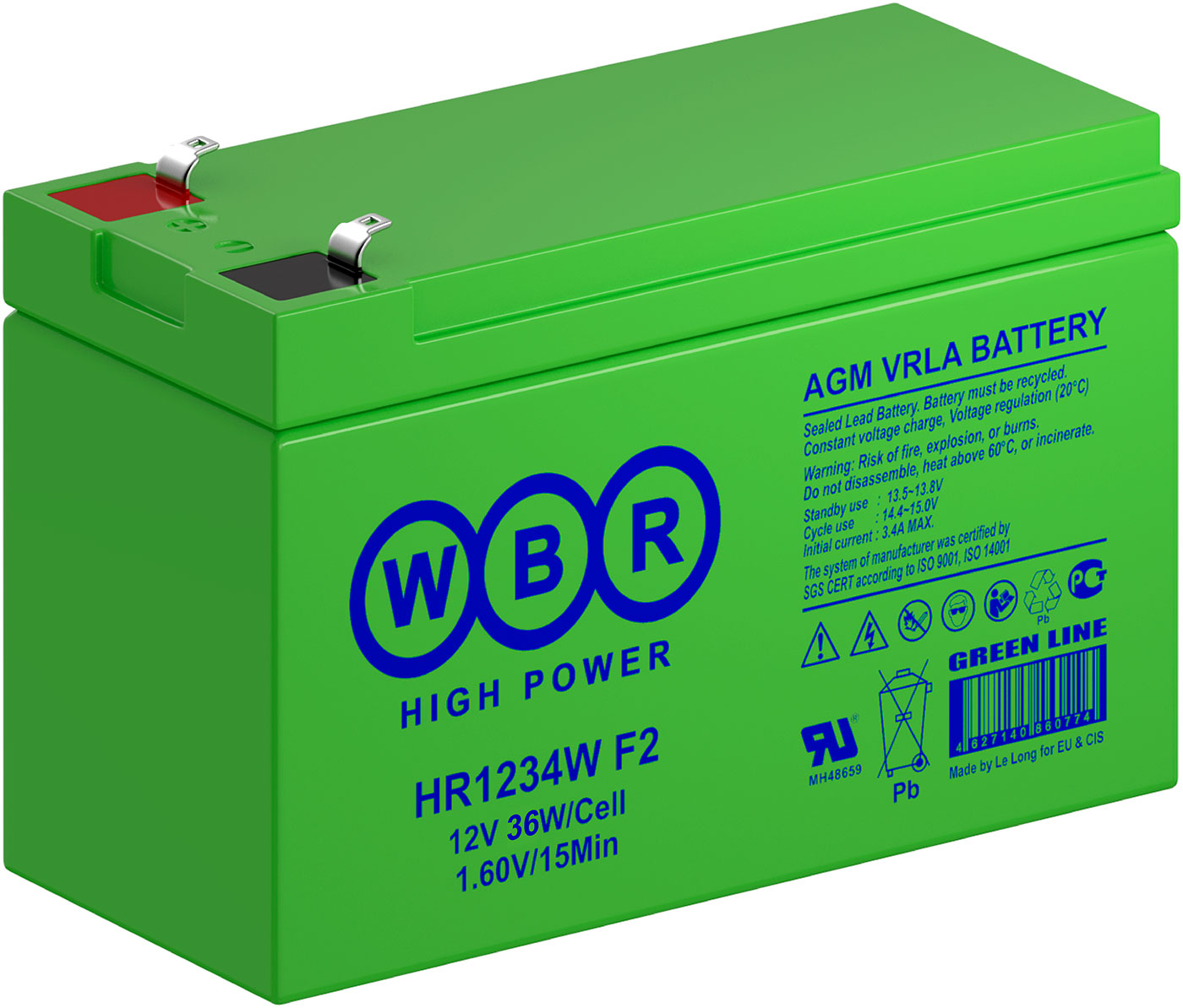 Изображение товара Аккумуляторная батарея для ИБП WBR HR1234W F2 (12В, 9Ач)