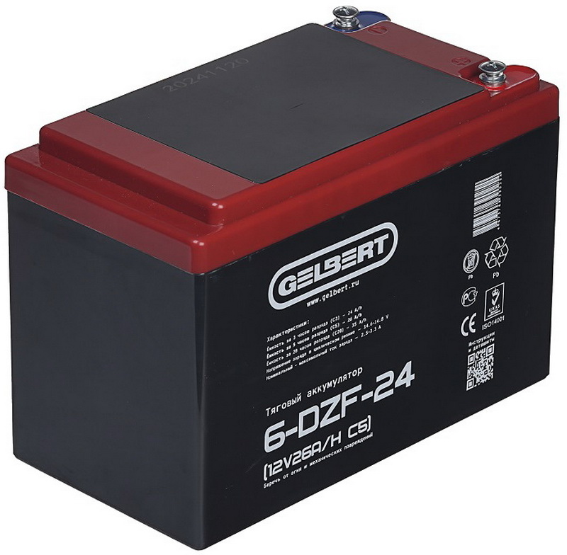 

Тяговый аккумулятор Gelbert 6-DZF-24 (12V26A/H C5), Черный
