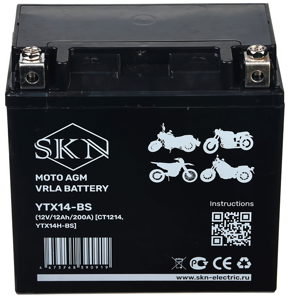 Изображение товара Аккумулятор стартерный для мототехники SKN YTX14-BS (12V/12Ah/200A ) [CT 1214YTX14H-BS]
