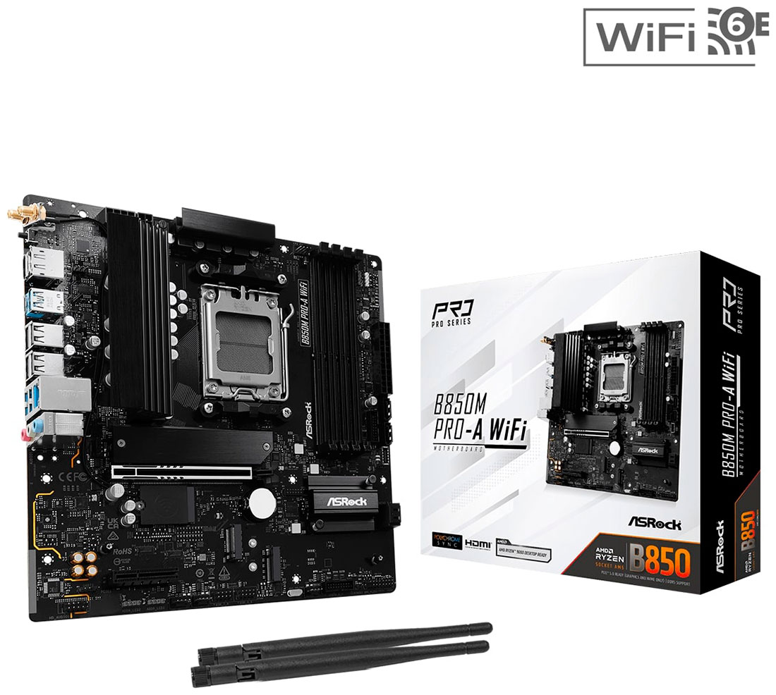 Изображение товара Материнская плата Asrock B850M PRO-A WIFI AM5 microATX с Wi-Fi и DDR5