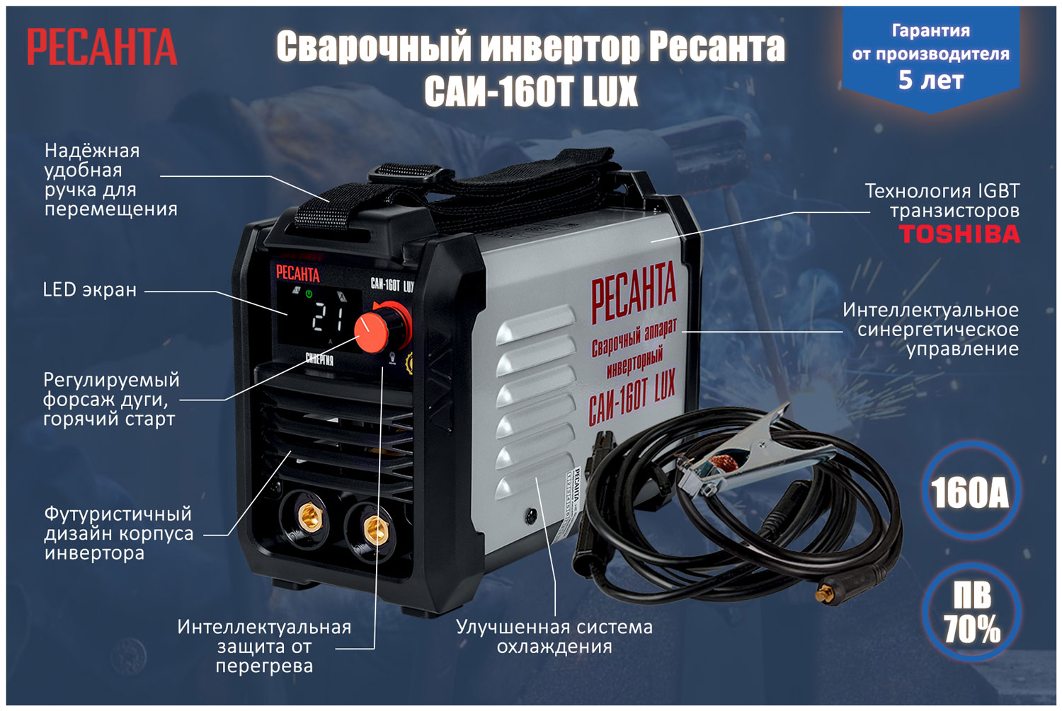 

Сварочный аппарат Ресанта САИ-160Т LUX серый