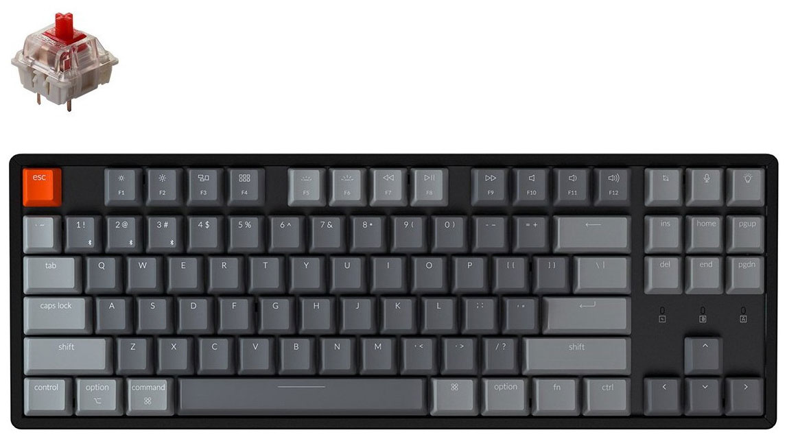 цена Клавиатура беспроводная Keychron K8, TKL, алюминиевый корпус, RGB подсветка, Gateron Red Switch (K8J1)