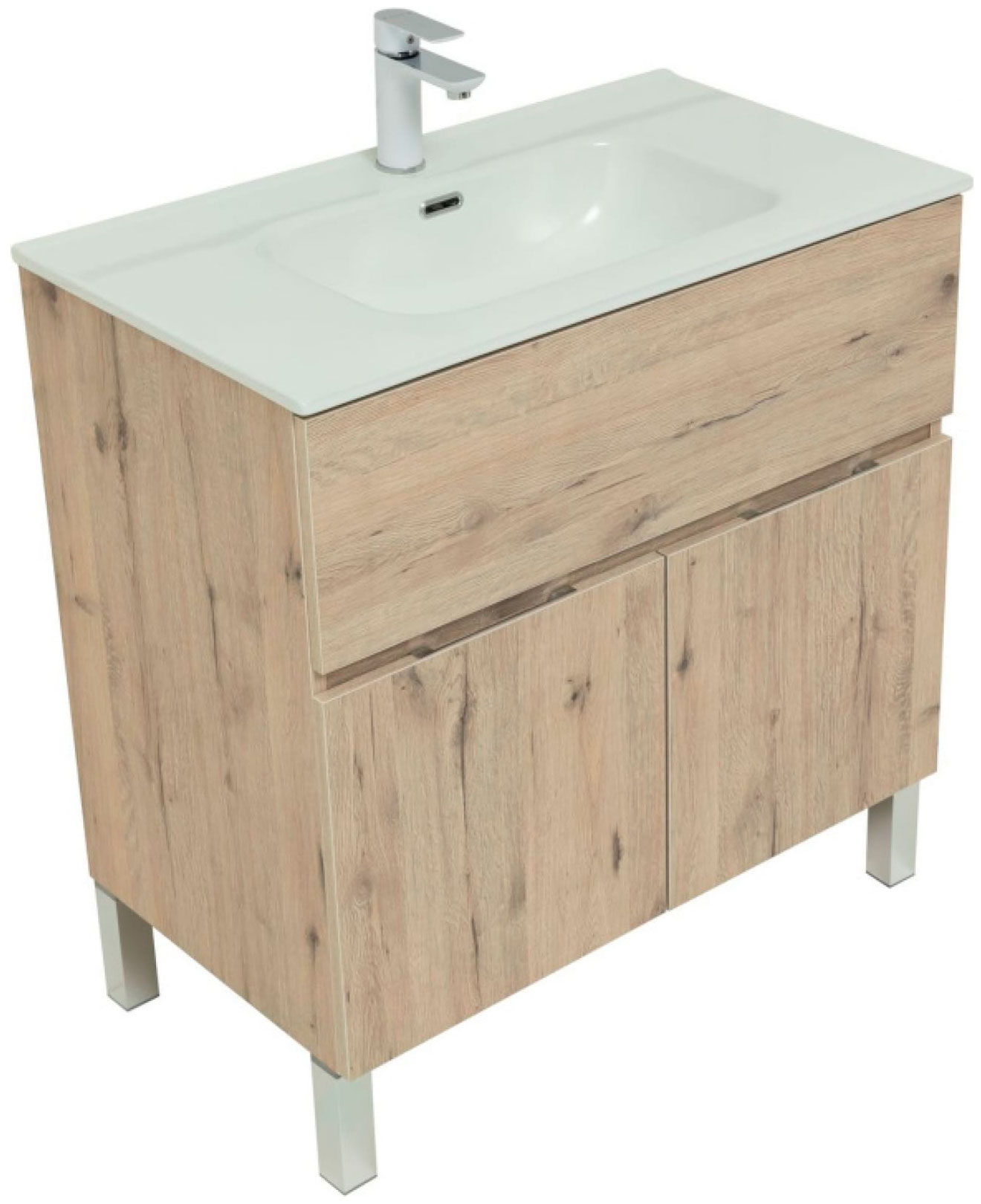 

Тумба под раковину Aquanet Алвита New 80 1 ящик, 2 дверцы, дуб веллингтон коричневый (00277553), Дуб веллингтон белый