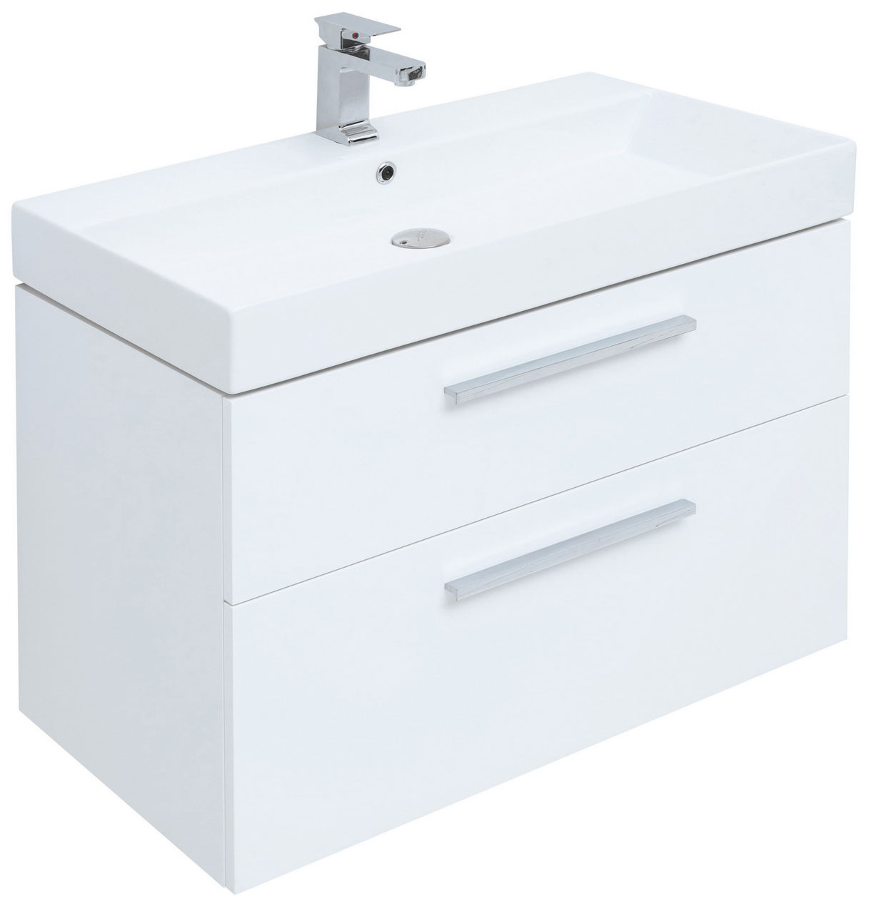 Изображение товара Тумба под раковину Aquanet Nova 85 глянец белая с 2 ящиками современный дизайн