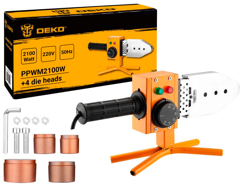 Изображение товара Аппарат для сварки полипропиленовых труб Deko PPWM2100W, 4 насадки (20-40 мм)