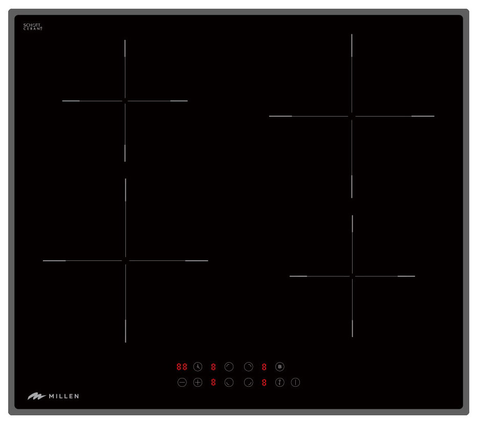 Изображение товара Электрическая варочная панель Millen MIH 601 BL 4 индукционных конфорки стеклокерамика управление с