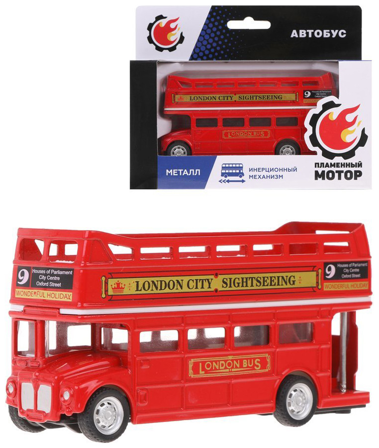 Лондонский двухэтажный автобус Пламенный мотор металлический инерционный 870830 лондонский двухэтажный автобус мет ин