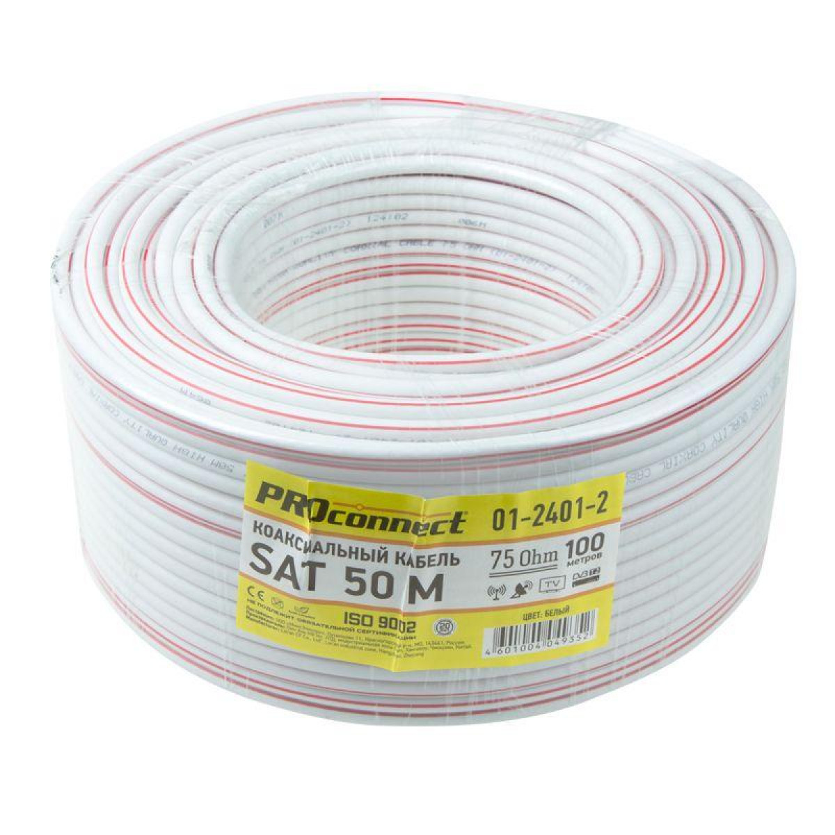 Изображение товара Кабели, провода и аксессуары Proconnect Кабель SAT 50M+CCS/Al/Al 64х0.12 75 Ом бухта Б (Red Line) (м)