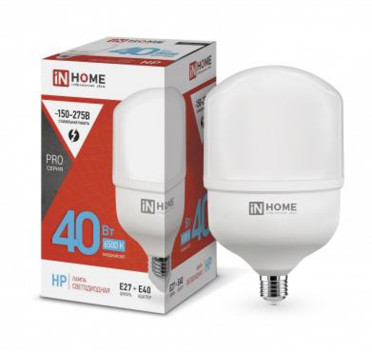 Изображение товара Лампа светодиодная In Home LED-HP-PRO 40 Вт E27 с адаптером E40